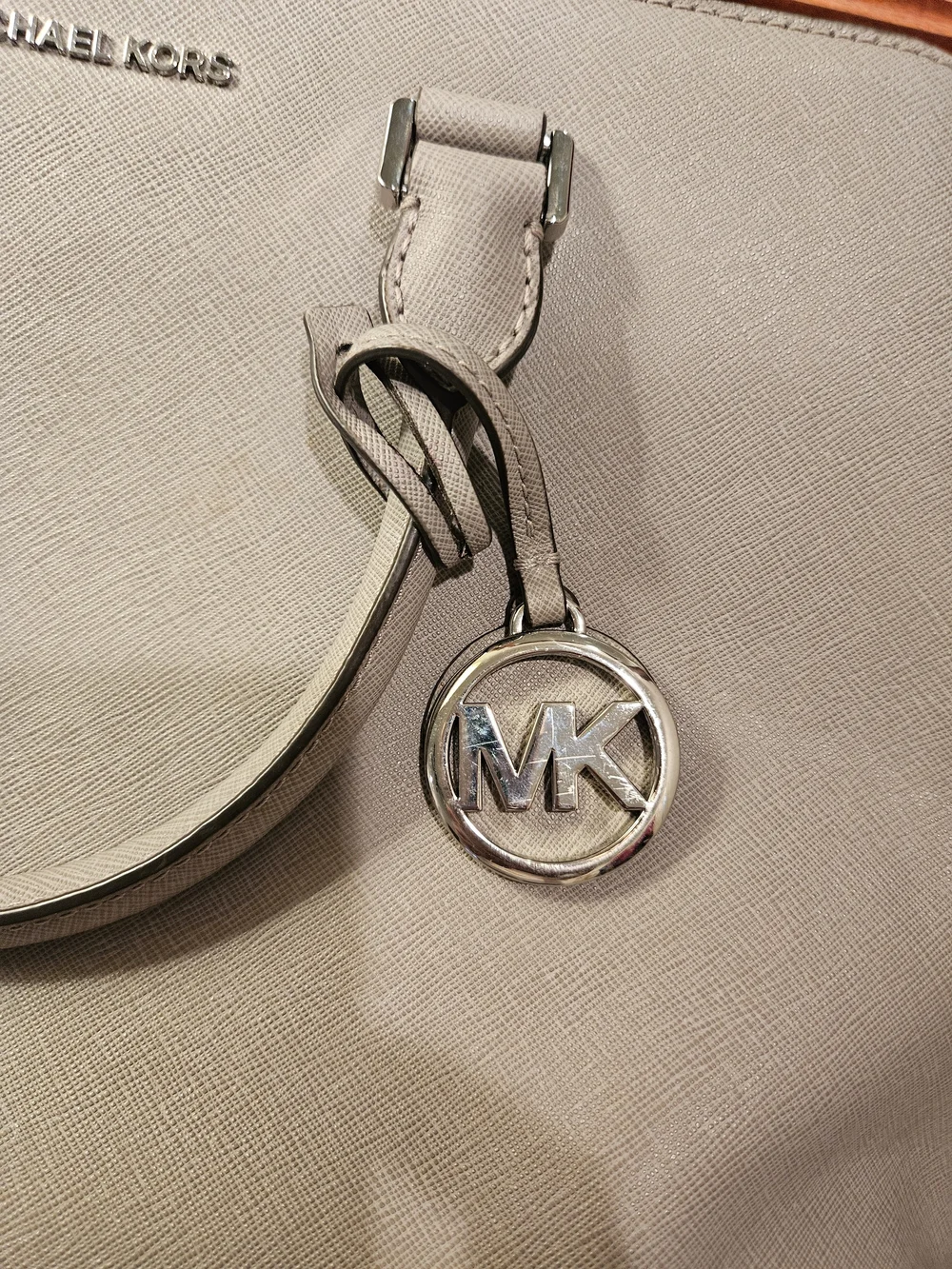 Authentic Michael Kors Pearl Gray Saffiano Leather Satchel